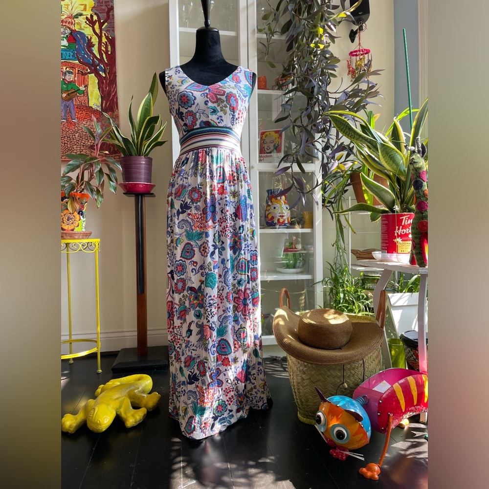 Milly Maxi Dress Sz Small Extra Large Floral Sleeveless V Neck Zip Back